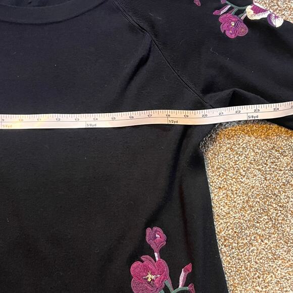 INC Women's Black Embroidered Jeweled Bell Sleeve Dress Purple Floral. Size L-XL - Picture 4 of 7